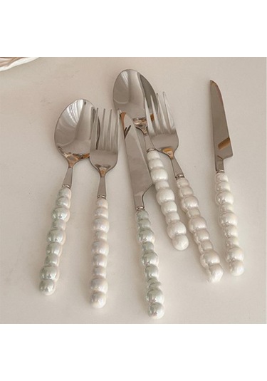 Shineyee 304 Paslanmaz Çelik Gümüş Perl Seramik Kollu Bıçak Çatal Kaşık Seti - Steak Ve Tatlılar İçin Lüks Tabakware Diğer