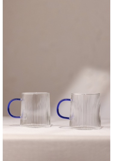 Rakle Borosilikat 2'li Kupa Seti Mavi Kulplu 320 Cc Renkli