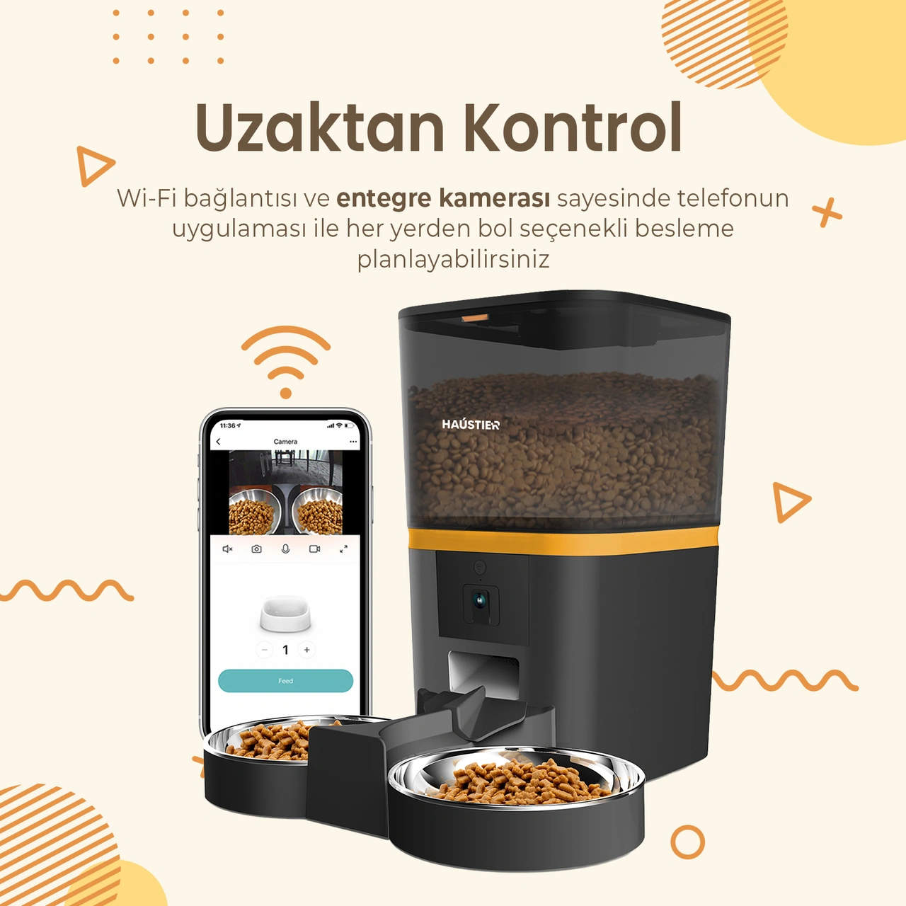 Haustier Qq005-d Kameralı Akıllı Kedi Köpek Otomatik Mama Kabı