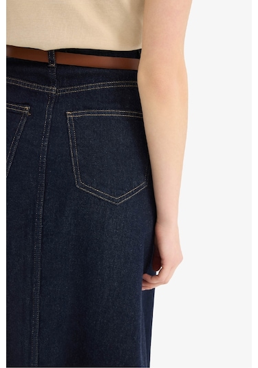 DeFacto Long Fit Kemerli Yumuşak Jean Standart Boy Etek E5845AX25SPNM82 Mavi