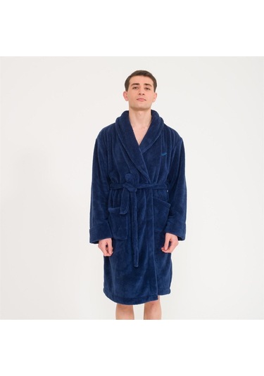 Erkek Welsoft Şal Yaka Polar Sabahlık-Lacivert