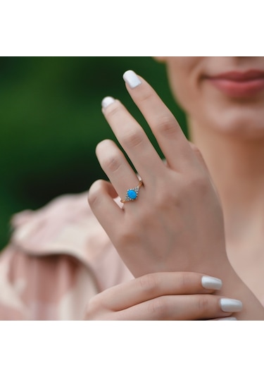Kadın Mavi Opal Queen Altın Yüzük