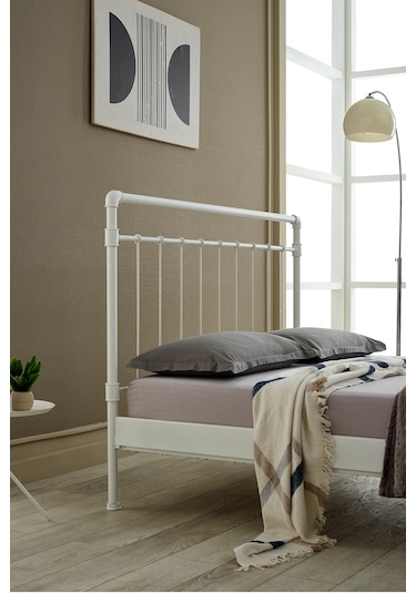 Odin Çift Kişilik Metal Karyola-beyaz Ahşap Latalı