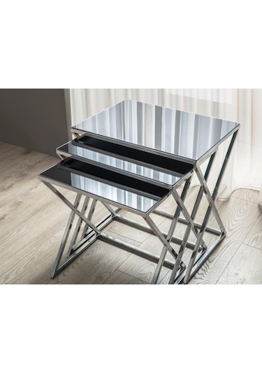 Venedik Krom Metal Ayaklı,Füme Aynalı Zigon Sehpa