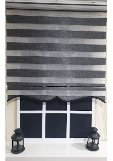 Zebra Stor Perde Organze Siyah Kırçıl Etek Dilimli Stb904