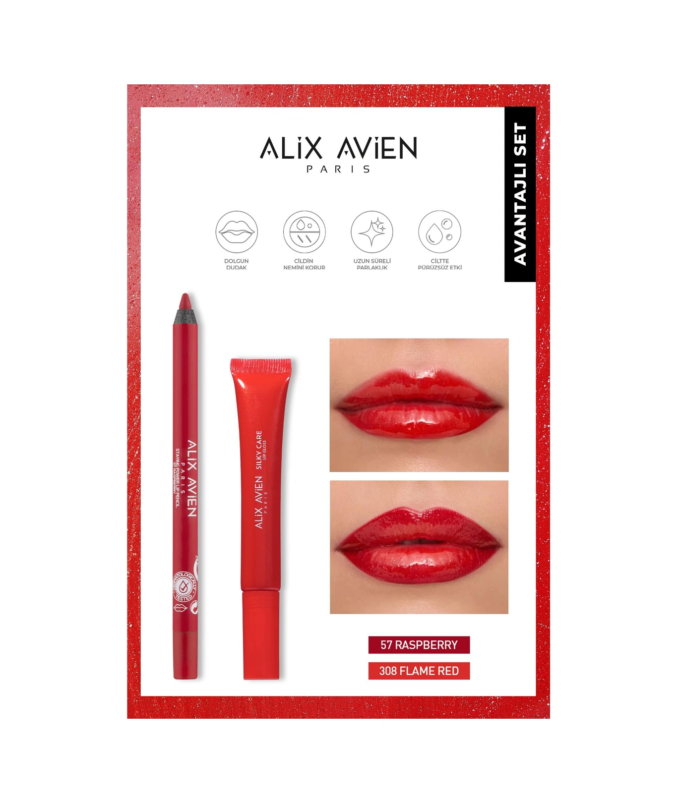 Alix Avien Uzun Süre Kalıcı Suya Dayanıklı Dudak Nemlendiricili Dolgunlaştırıcı Lipgloss Ve Lipliner Seti 03
