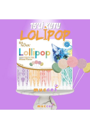 Muccet 15'li Kutu Kedi Lolipopu Malt Destekli Kedi Ödülü