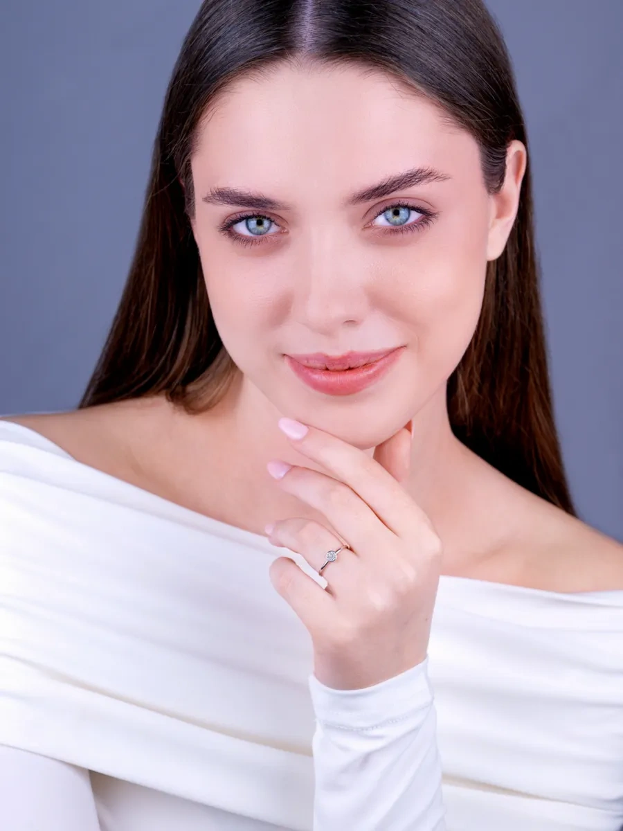 Torgovyj Dom Uvelir Holding 925 Ayar Zirkon Taşlı Gümüş Nişan Yüzüğü 400352916 Gri