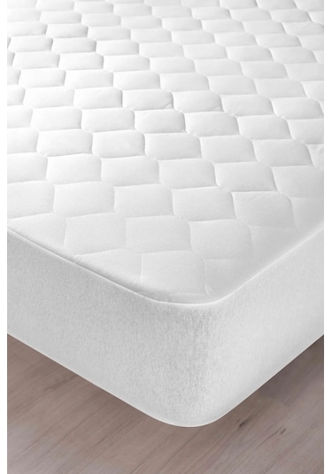 Mislina Home Kapitone Pamuklu Fitted Sıvı Geçirmez Tek & Çift Kişilik Bebek Çocuk Yatak Koruyucu Alezi Beyaz