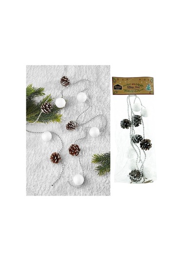 Beyaz Zincirli Kozalaklı Yılbaşı Ağaç Süsü Toplu Dekoratif Süs