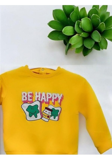Zekids Kız Bebek Be Happy Baskılı Pamuklu Sweat-14460 Sarı