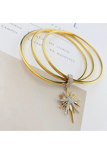 Çelik Ajda Bilezik Charmlı Ajda Bilezik Zirkon Taşlı Kutup Yıldızı Gold Gümüş Gold