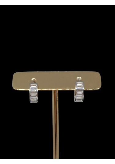 925 Ayar Gümüş Baget Taşlı Halka Küpe Işıltılı Ve Şık Tasarım Gümüş