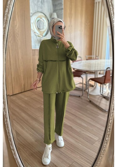 Dikiş Detaylı İkili Modal Takım - Haki Haki