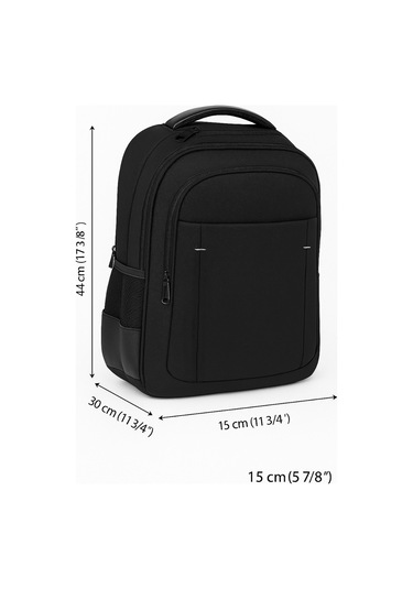 Laptop Sırt Çantası 15.6 İnç - Deri Detay, Su Geçirmez, Hafif, Çok Gözlü 8683255013968 Siyah