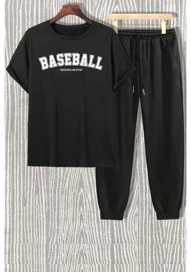 Unisex Baseball Baskılı Eşofman Takımı Siyah