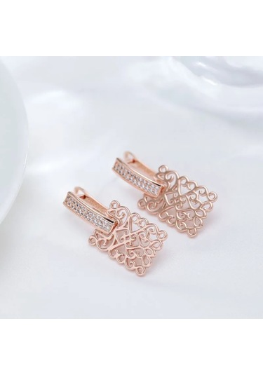 Samdoo Kadınlar İçin Gümüş Altın Kaplama Zirkonyalı Delikli Simpliçe Lüks Küpe - Gül Altını Rengi Gold