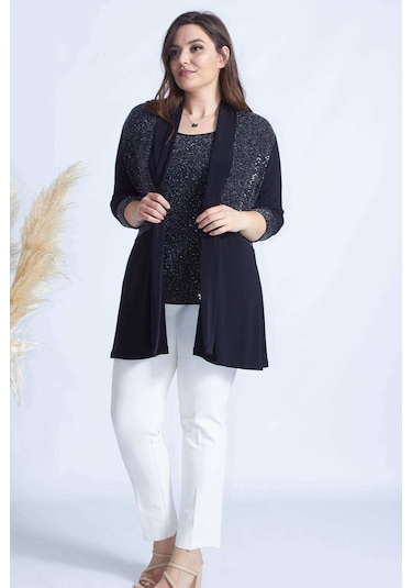 4036 SİYAH 2' Lİ ATLET-CEKET BÜYÜK BEDEN  PARLAK TAKIM Siyah