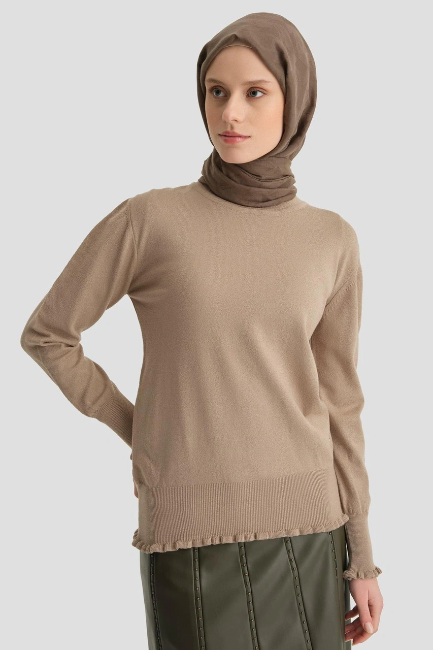 Armine Fırfır Detaylı Kazak 25kd7007 Vizon Vizon