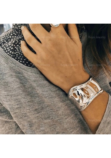 Bone Cuff Unisex Kalın Silver Kelepçe Kemik Manşet Bileklik Gümüş