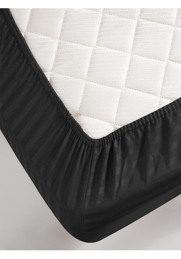 Çarşaf Stripe Saten Düz Lastikli Geniş Ölçü Siyah