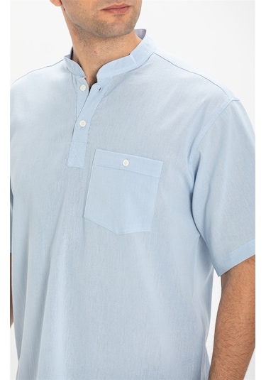 Kısa Kol Şile Bezi Hakim Yaka Erkek Tshirt Buz Mavi 3027