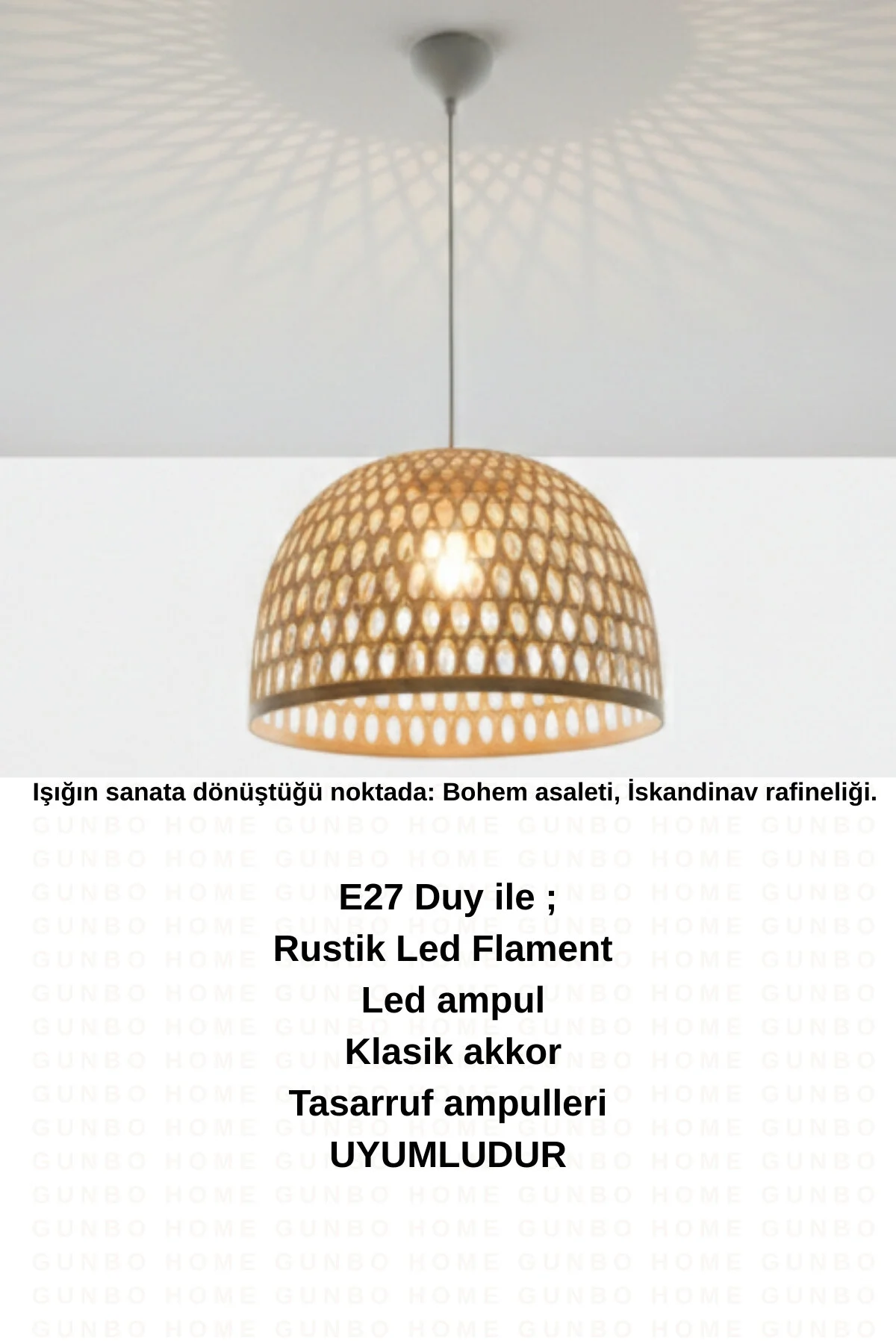 Gottorp Avize 45cm- Iskandinav, Modern, Bohem, Rattan Avize, Aydınlatma Bej