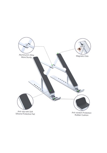 Xindoker Alüminyum Ergonomik Dizüstü Bilgisayar Standı - 8-17.3 İnç Uyumlu, 6 Seviye Yükseklik Ayarlı, Soğutucu Tasarım, Taşınabilir Ve Sağlam