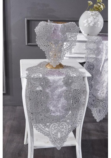 Fransız Güpürlü Kadife Luna Salon Takımı 5 Parça Gri Gri