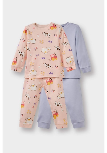 Defacto Kız Bebek 4lü Pijama Takımı Uzun Kollu Üst Uzun Alt F0638a525aupn114 Pembe-pn114