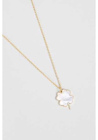 Dört Yapraklı Yonca 18 Ayar Sarı Altın Kaplama 45 Cm Gümüş Şans Kolye Sarı