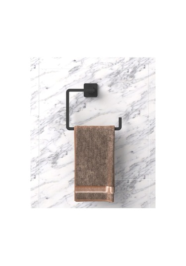 DARK Premium Kare Mat Siyah Ikili Askılık + Kapaksız Kağıtlık + Yuvarlak Havluluk Banyo Seti