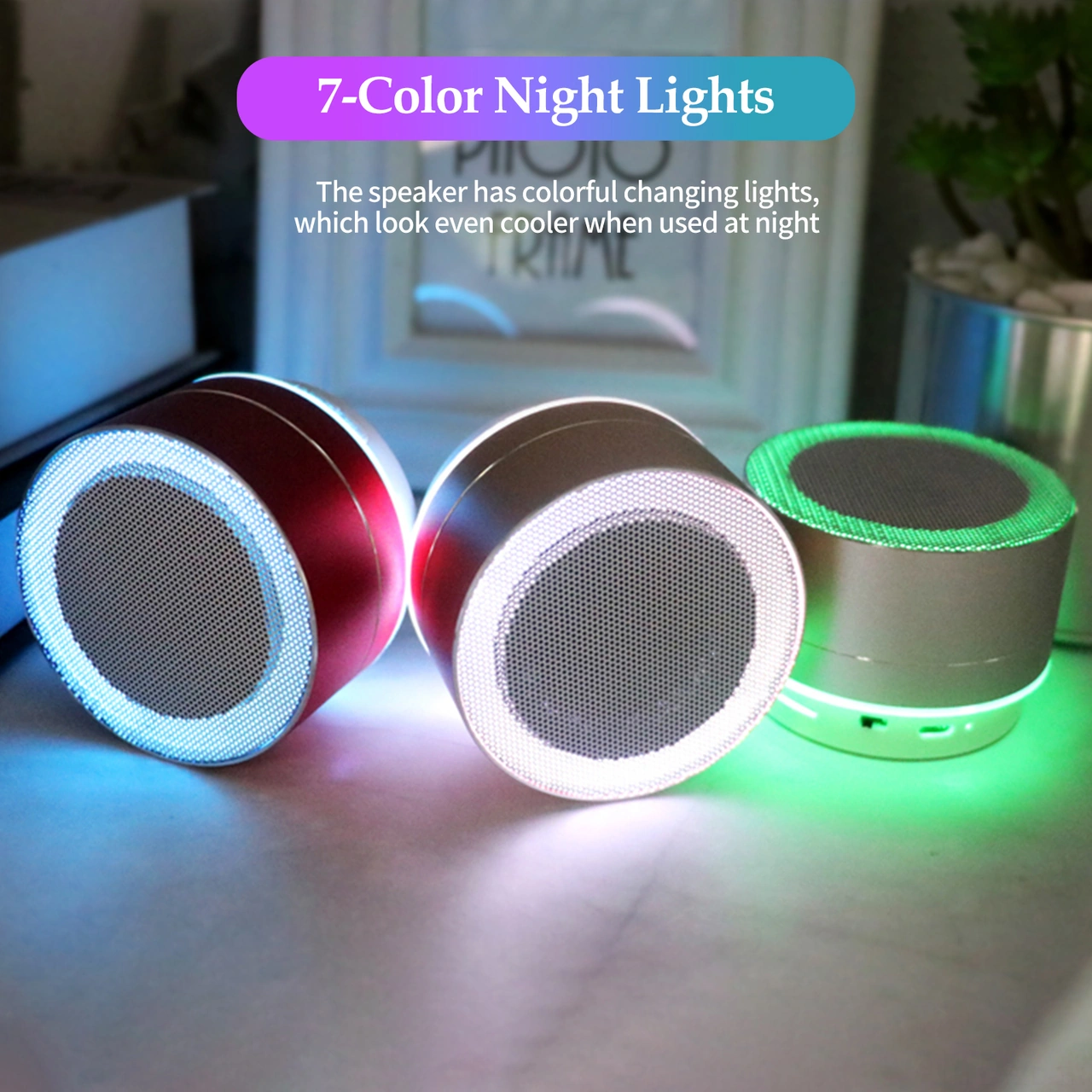 Yuntech01 Kırmızı Mini Bluetooth Hoparlör, 7 Renkli Işıklı, Usb/tf Kart Desteği, Taşınabilir Outdoor Müzik Çalar