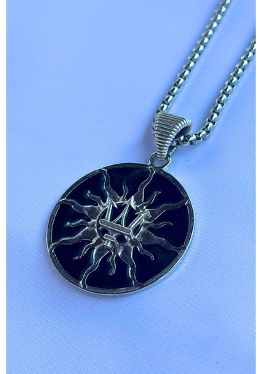 Mızraklı Güneş Tanrısı El İşçiliği Paslanmaz Çelik Zincir Erkek Kolye Gümüş