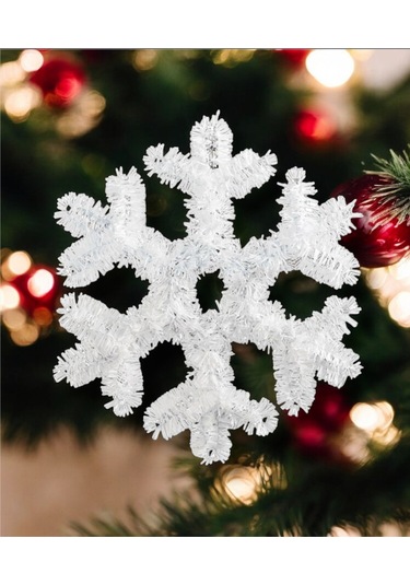 Yılbaşı Süsü Şerit Kar Tanesi Beyaz 32 Cm