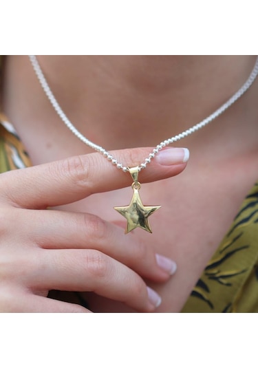Gold Kaplama Yıldız Gümüş Kolye Gümüş