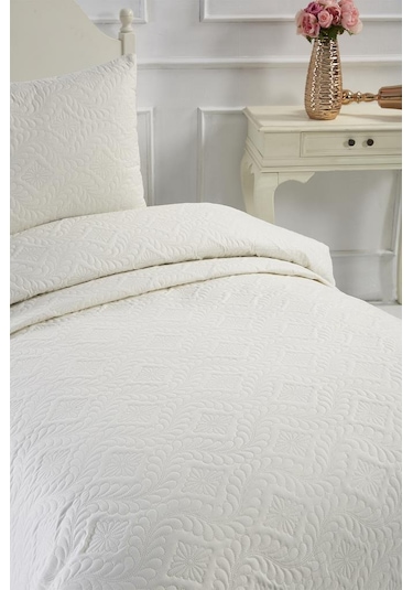 Ultrasonik Kapitoneli Elite Tek Kişilik Yatak Örtüsü Krem Krem