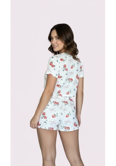 Merlot T-shirt Şort Örme Pijama Takımı Beyaz