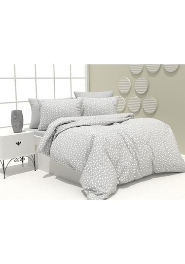 Kolay Ütülenir Desenli Nevresim Seti Tek Kişilik Gri