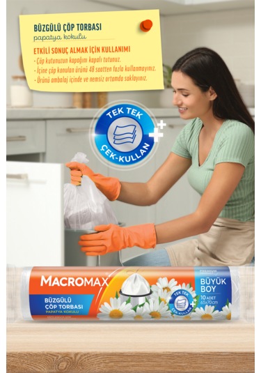 Macromax Büzgülü Çöp Torbası Papatya Büyük Boy- 10'lu X 10
