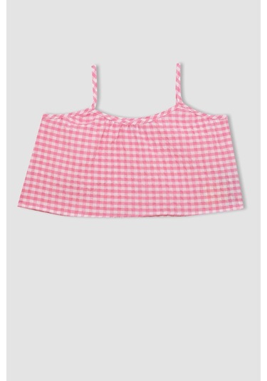 Defacto Kız Çocuk Askılı Kareli Bluz C2301A824SMPN334 Pembe