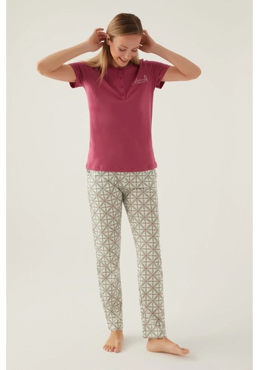Arnetta 2881 Pamuklu Kısa Kol Kadın Pijama Takımı Mürdüm