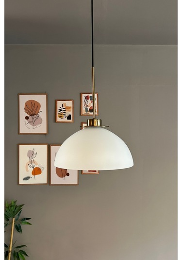 Perry Beyaz Cam Tekli Avize Ufo İnce Eskitme Başlık Retro Sarkıt Lamba Restoran Salon Aydınlatma Beyaz