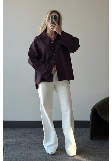 Mürdüm Oversize Gömlek - 4952 Mürdüm