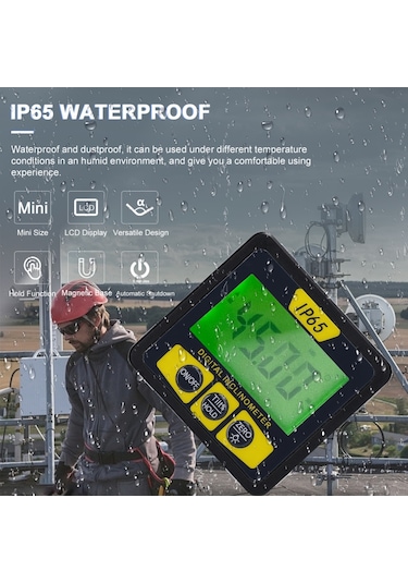 Su Geçirmez Manyetik Dijital Seviye Ve Açı Bulucu Çok Yönlü Mini Eğimölçer Lcd Ekranlı Arka Aydınlatmalı Eğim Ölçer Ip65 Su Geçirmez