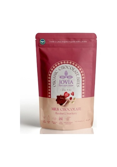 Fındık Ve Çilek Dolgulu Organik Sütlü Çikolata 85 Gr