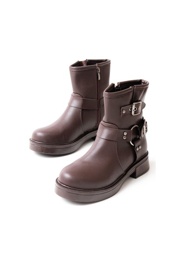 02-2013 Kahverengi Toka Aksesuarlı Fermuarlı Günlük Kadın Bot-b Kahve Süet Kahverengi