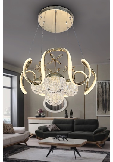 Arya Kristal Cam 4 Top Led Avize - - Kumandasız / Gold Gold