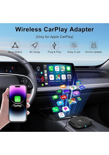 Maiyame Apple İphone İçin Kablosuz Carplay Dönüştürücü, Araç İçin Akıllı Multimedya Adaptörü, Siyah Kare Desenli, Usb/type-c Desteğiyle Kolay Kurulum