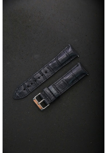 Hakiki Deri 22mm Akıllı Pimli Saat Kordonu Siyah - Beyaz